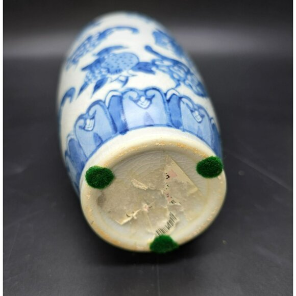 Blue White Porcelain Asian Vase With Floral Fruit Pattern Crackle Finish DH1315 - Picture 5 of 6